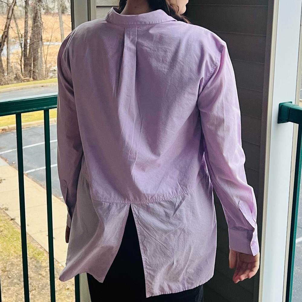🆕 Solid Lilac Shirt 100% Cotton LS Buttons Up Back Slit Tunic M - Picture 5 of 11